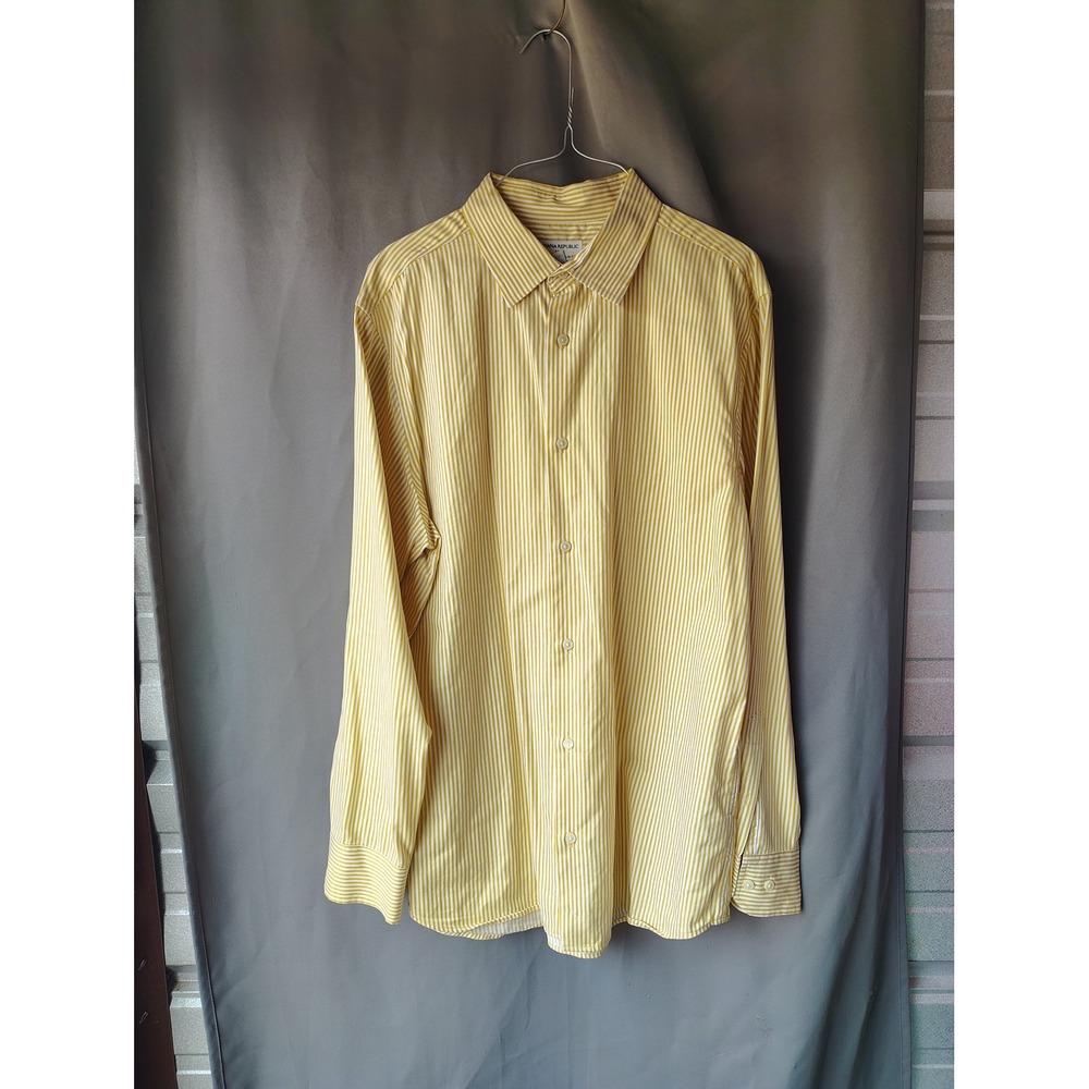 Banana Republic Mens Slim Fit Non Iron Yellow White Striped Button Down Shirt L